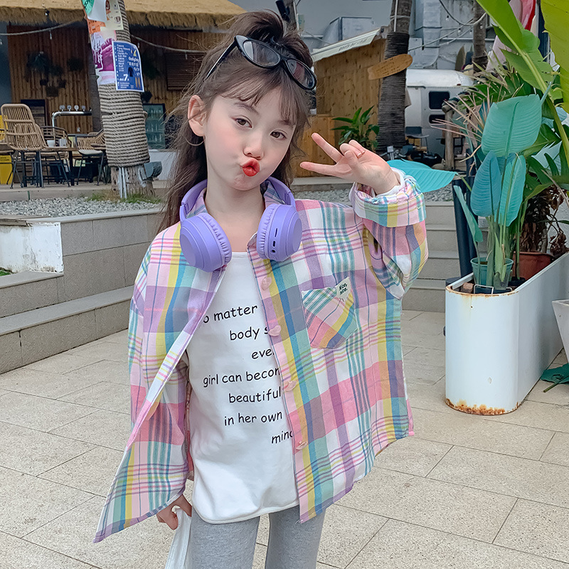 Mergaitei dryžių palaidinė, Korėjiško stiliaus, ilgomis rankovėmis, medvilnės tops pavasariui ir rudeniui, 3–8 metų amžiaus grupė (Pavasaris 2025)