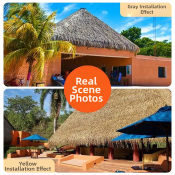 Mingrun Thatch serijos plastikinis paviljonas su šiaudiniu stogu paplūdimių vakarėliams, pritaikomas, supakuotas į PP plastiko maišą