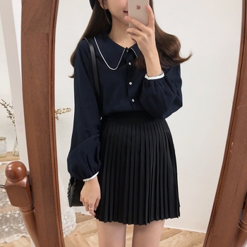 Риза с яка‑кукла, свободен силует, дълги ръкави, полиестер 70–80%, дължина 50–65 cm, лято 2024