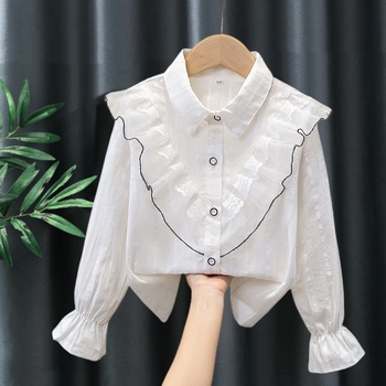 Dječja košulja, korejski stil, dugi rukav, rever ovratnik, 100% pamuk