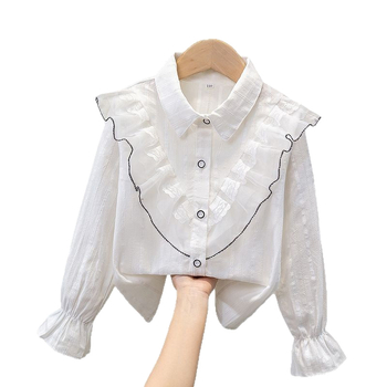 Dječja košulja, korejski stil, dugi rukav, rever ovratnik, 100% pamuk