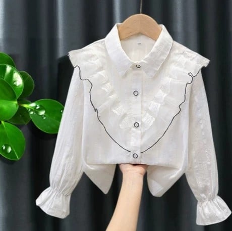 Dječja košulja, korejski stil, dugi rukav, rever ovratnik, 100% pamuk