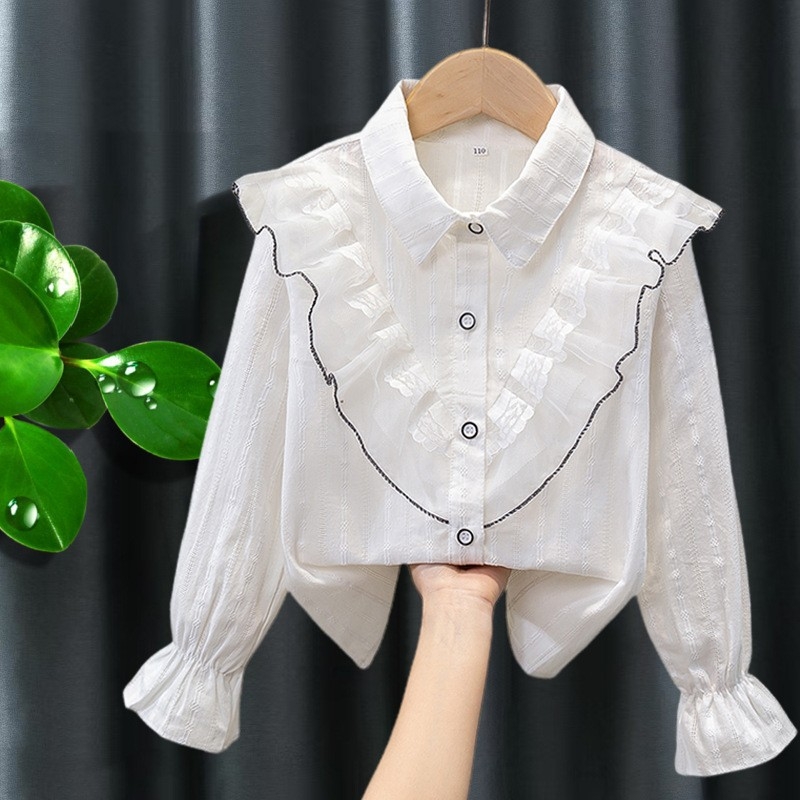 Dječja košulja, korejski stil, dugi rukav, rever ovratnik, 100% pamuk
