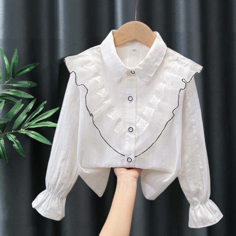Dječja košulja, korejski stil, dugi rukav, rever ovratnik, 100% pamuk