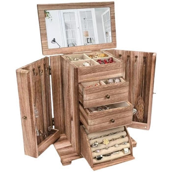 Ξύλινο κουτί κοσμημάτων, πολυεπίπεδη με διαμερίσματα, μεγάλο αποθηκευτικό χώρο για βραχιόλια, δαχτυλίδια, σκουλαρίκια και κολιέ, δυνατότητα προσαρμογής και εκτύπωσης λογοτύπου