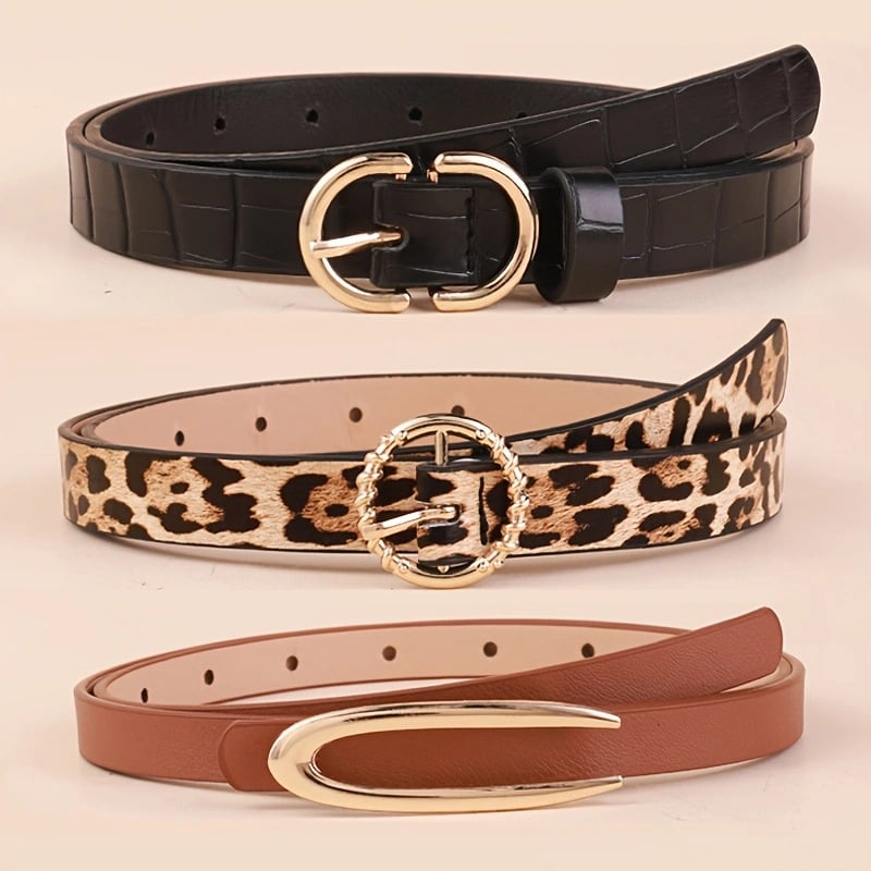 Női PU bőr öv ötvözetes csattal és tűs zárással – egyszerű divatos stílus, elektroplatinált felület