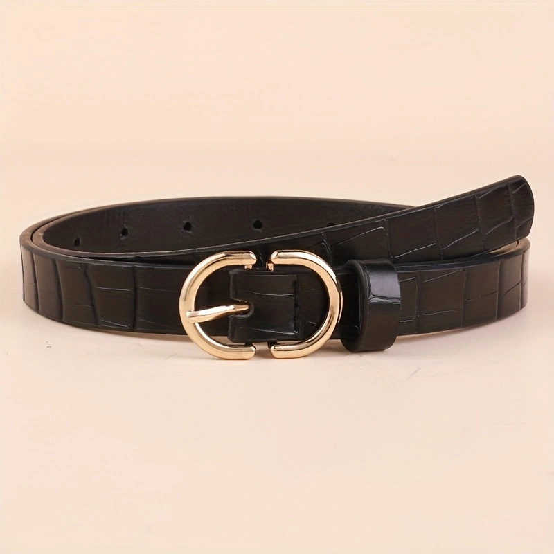 Női PU bőr öv ötvözetes csattal és tűs zárással – egyszerű divatos stílus, elektroplatinált felület