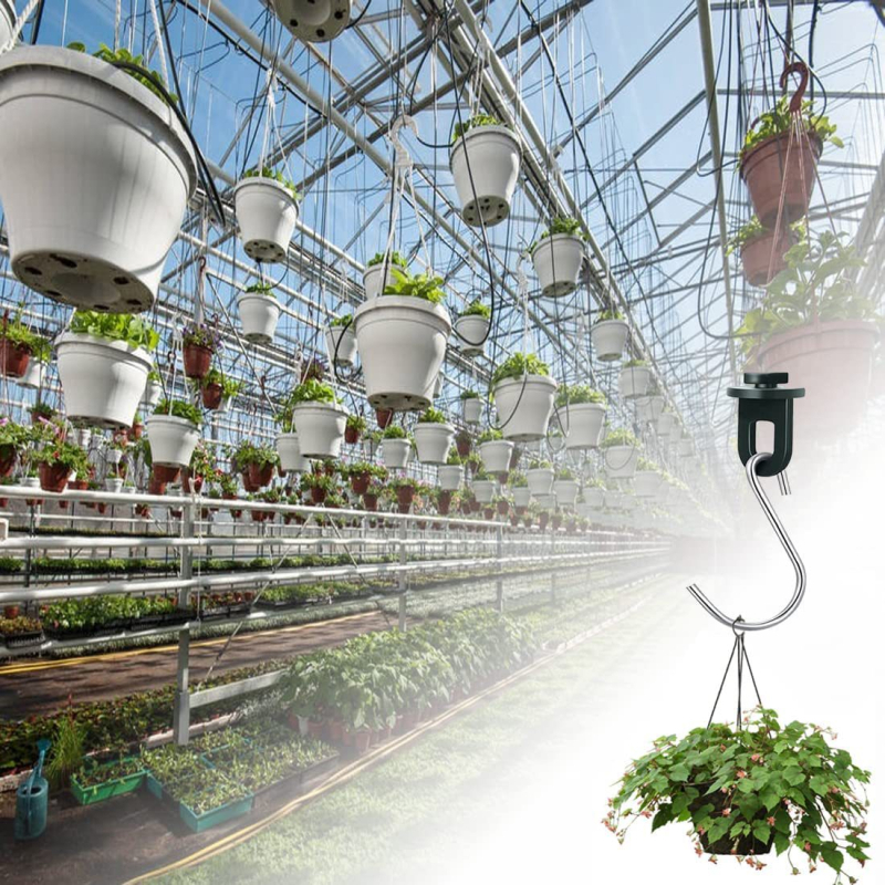 Пластмасова клип-фиксираща закачалка за висящи растения с S-образна неръждаема кука за външна градина