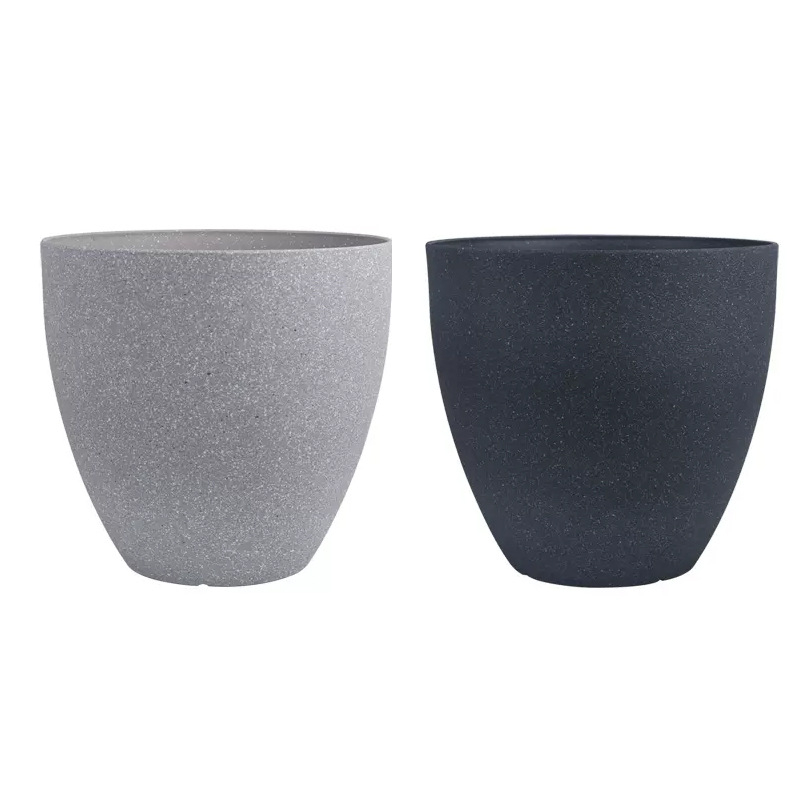 Gėlių vazonas iš dervos, kvėpuojantis, atsparus korozijai ir patvarus; tinkamas stalui ar grindims.