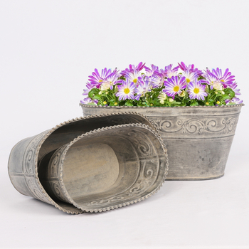 Cinkuotas plieninis gėlių vazonas – sieninis, stalinis arba grindų naudojimui; tinkamas namų dekorui ir sodui.
