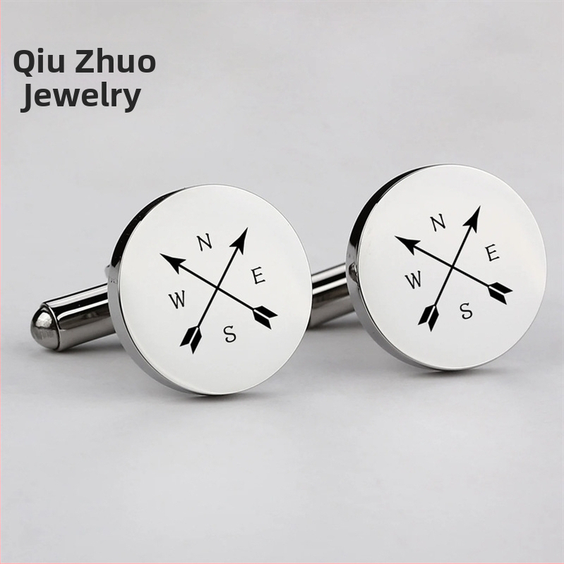 Apvalūs veidrodiniai nerūdijančio plieno prancūziški rankogalių segtukai su graviravimu