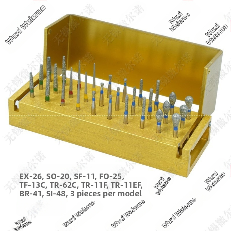 Дентален комплект с 30 карборундови фрези и държател за фрези, високоскоростна кутия за борове и полиращи/шлифовъчни глави — 200 кутии