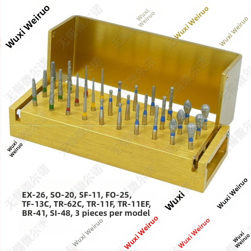 Дентален комплект с 30 карборундови фрези и държател за фрези, високоскоростна кутия за борове и полиращи/шлифовъчни глави — 200 кутии