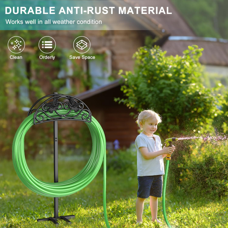 Benefit метален държач за градински маркуч, разглобяем, самостоятелна стойка, полирана повърхност