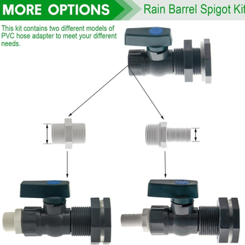 2 gab PVC lietus mucas krānu komplekts, 3/4 collas savienojums