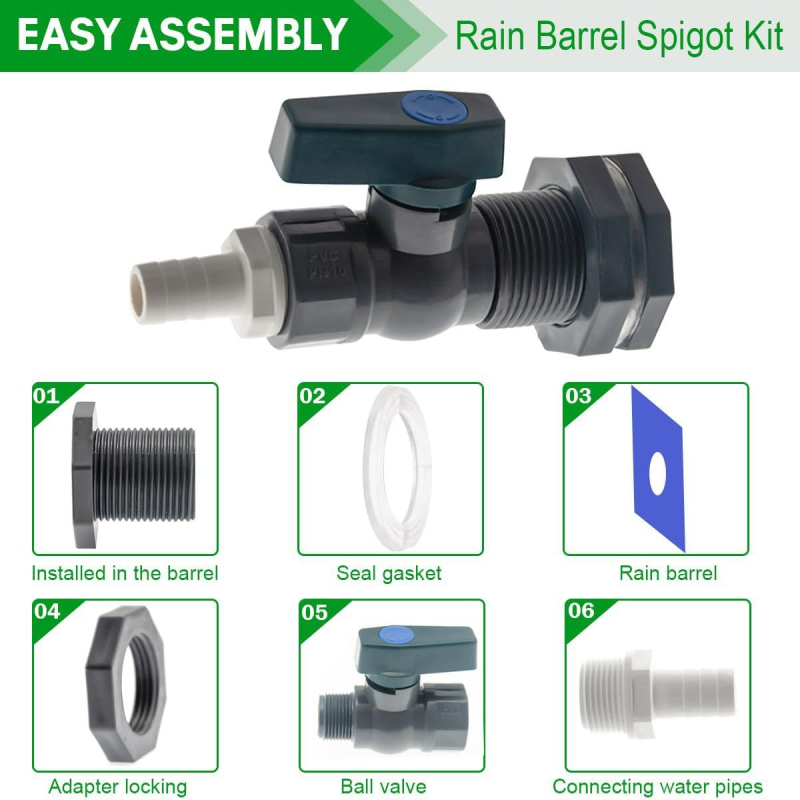 2 gab PVC lietus mucas krānu komplekts, 3/4 collas savienojums