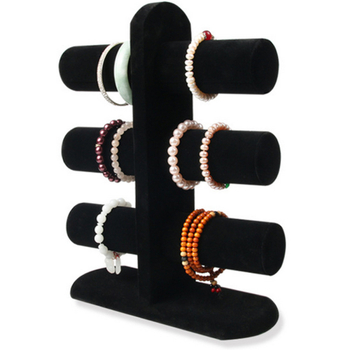 Κάθετη τριών επιπέδων βάση επίδειξης κοσμημάτων από ξύλο με επένδυση φλανελ, στυλ Wang Font, εκτυπωμένο λογότυπο, χωρίς εξατομίκευση