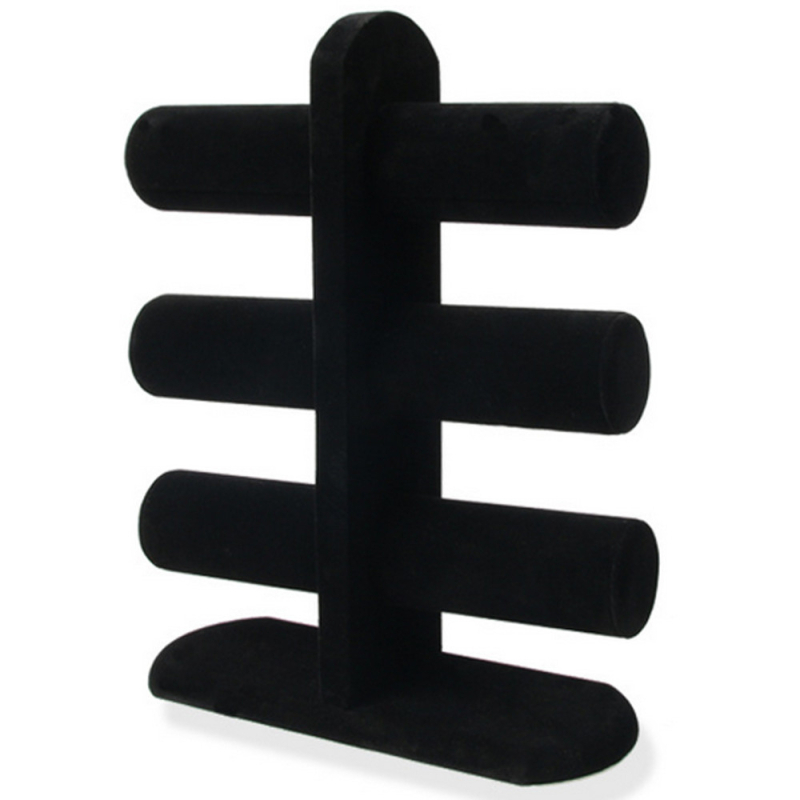 Vertikalus trijų lygių juvelyrinių parodų laikiklis iš medžio su flanelės įdaila, Wang Font stilius, spausdintas logotipas, be pritaikymo