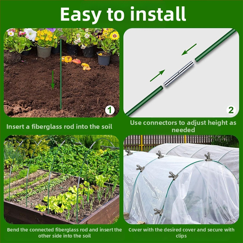 Комплект фибростъклени пръчки и неръждаема стомана за градинска оранжерия – аркова скоба, пластмасово покрити фибростъклени пръчки