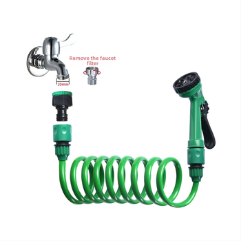 Meiyu mājas augstas spiediena ūdens pistoles komplekts ar spirālveida cauruli un teleskopisku ūdens cauruļ, plastmasas pistoles galva, 5 funkcijas