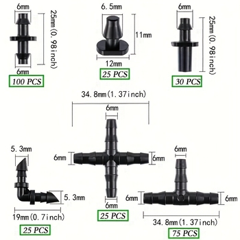 Σετ 280 τεμάχια βιδωτών συνδετήρων για άρδευση με σταγόνες, με γάντζο, από μηχανική πλαστική
