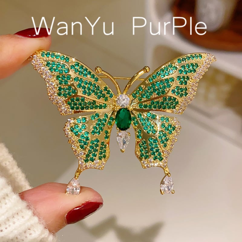 Francia retro stílusú pillangó bross, réz, pillangó forma, gyémántos felület