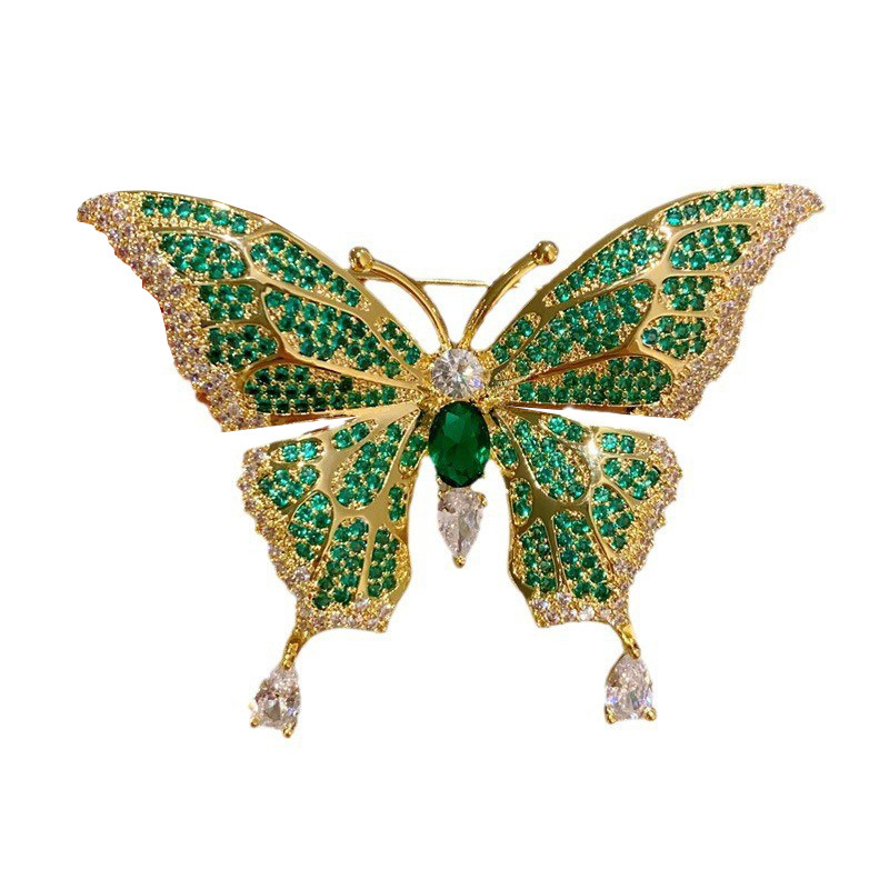 Francia retro stílusú pillangó bross, réz, pillangó forma, gyémántos felület