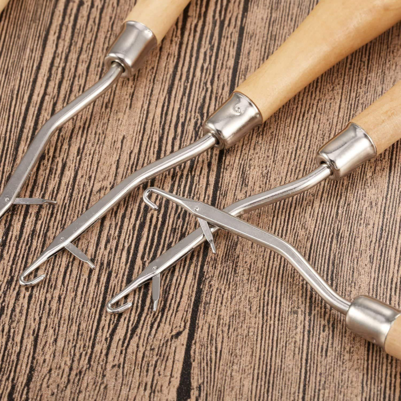 PC horgoló nyelvvel, műanyag és fa nyéllel, eszköz hajhosszabbításhoz dreadlockokhoz (1 készlet) – szétszerelési eszközök