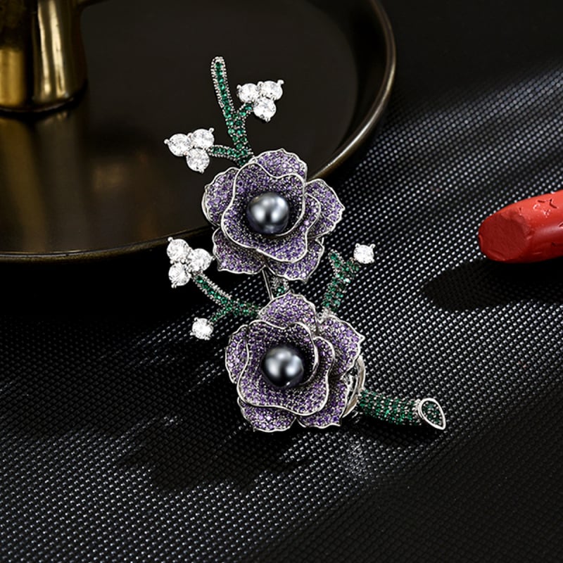 Καρφίτσα λουλουδιού σε vintage στυλ, χάλκινη με ηλεκτροπλατίωση, διακοσμητικό αξεσουάρ