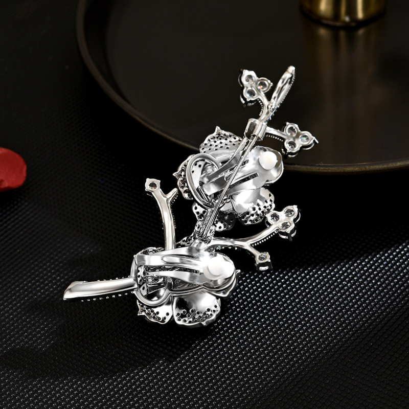 Καρφίτσα λουλουδιού σε vintage στυλ, χάλκινη με ηλεκτροπλατίωση, διακοσμητικό αξεσουάρ