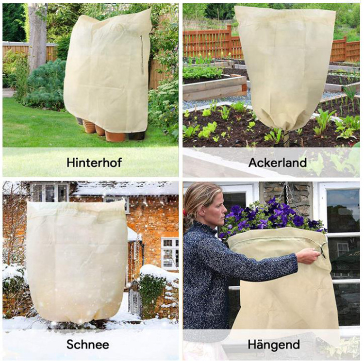 Kültéri cserepes növények fagyvédő takarója, nem szőtt anyagból, szélálló és madárvédő funkcióval