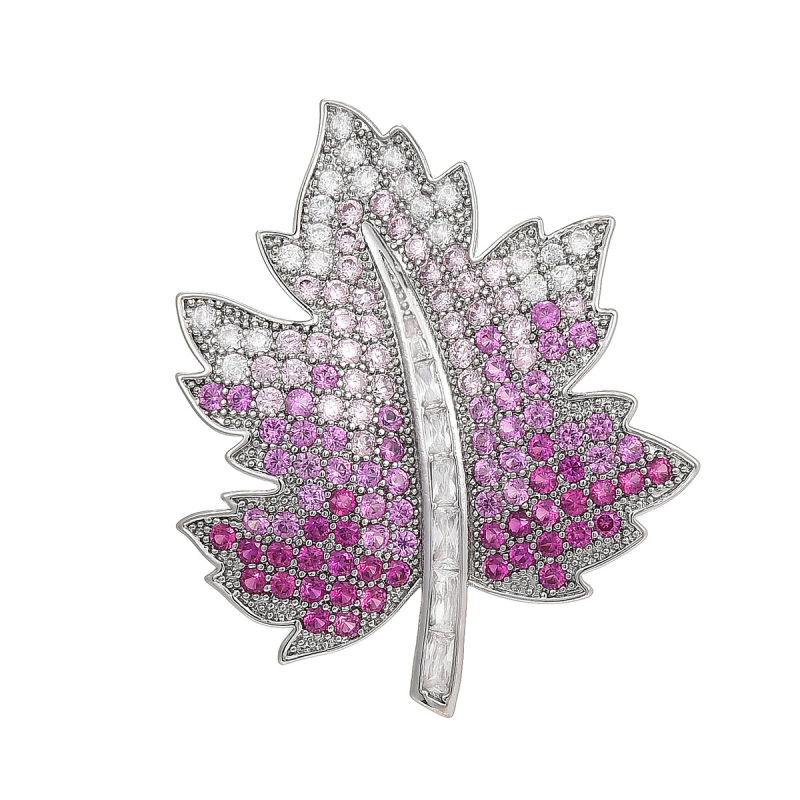 Καρφίτσα σε σχήμα φύλλου από χαλκό, με ηλεκτροπλατιωμένη επίστρωση και διαβαθμισμένους ζιρκόνιους, στυλ προσωπικό.