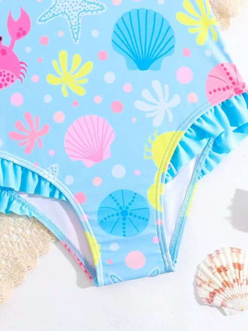 Ολόσωμο μαγιό κοριτσιών με θέμα γοργόνα, ρυθμιζόμενοι ιμάντες, καρτούν μοτίβο, ελαστικό πολυεστέρα για κολύμβηση και παιχνίδι με νερό