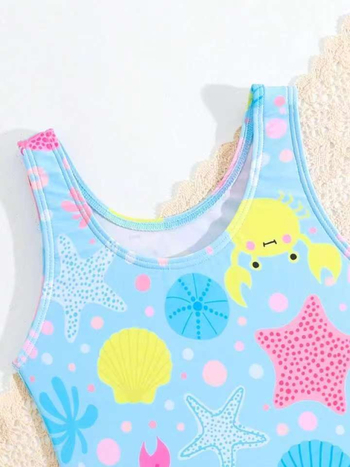 Ολόσωμο μαγιό κοριτσιών με θέμα γοργόνα, ρυθμιζόμενοι ιμάντες, καρτούν μοτίβο, ελαστικό πολυεστέρα για κολύμβηση και παιχνίδι με νερό