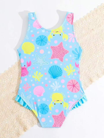 Ολόσωμο μαγιό κοριτσιών με θέμα γοργόνα, ρυθμιζόμενοι ιμάντες, καρτούν μοτίβο, ελαστικό πολυεστέρα για κολύμβηση και παιχνίδι με νερό