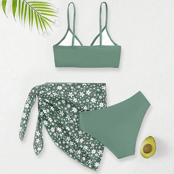 Σετ μαγιό για κορίτσια τριών τεμαχίων, 80% πολυεστέρας, επένδυση πολυεστέρα, στυλ: σλιπ, μπικίνι, μποξέρ, ολόσωμο και χωριστό μαγιό