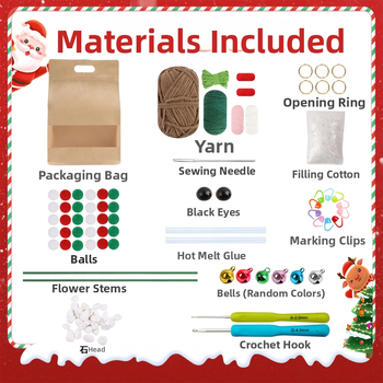 Пакет материали за кукиране на кукли – ръчно плетени коледни орнаменти за саксии, 50 бр./кутия, брутно тегло 0.33 кг, без обработка