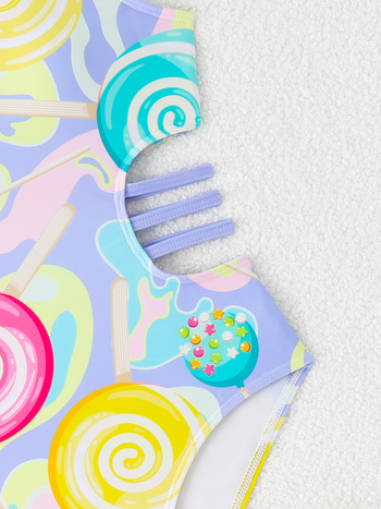 Κοριτσίστικο ολόσωμο μαγιό με κοψίματα — Πολυεστέρας, επένδυση πολυεστέρα, ηλικίες 6–12 ετών, κατάλληλο για κολύμβηση