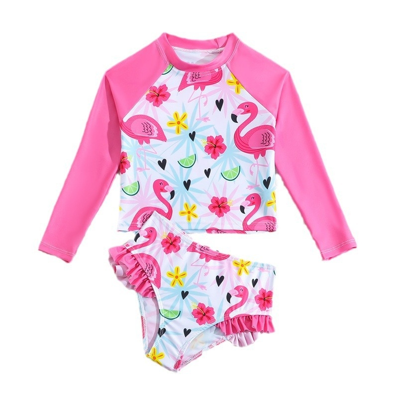 Σετ μαγιό δύο τεμαχίων για κορίτσια με μακριά μανίκια, κάτω μέρος σε τριγωνικό σχήμα, πολυεστέρας 82%