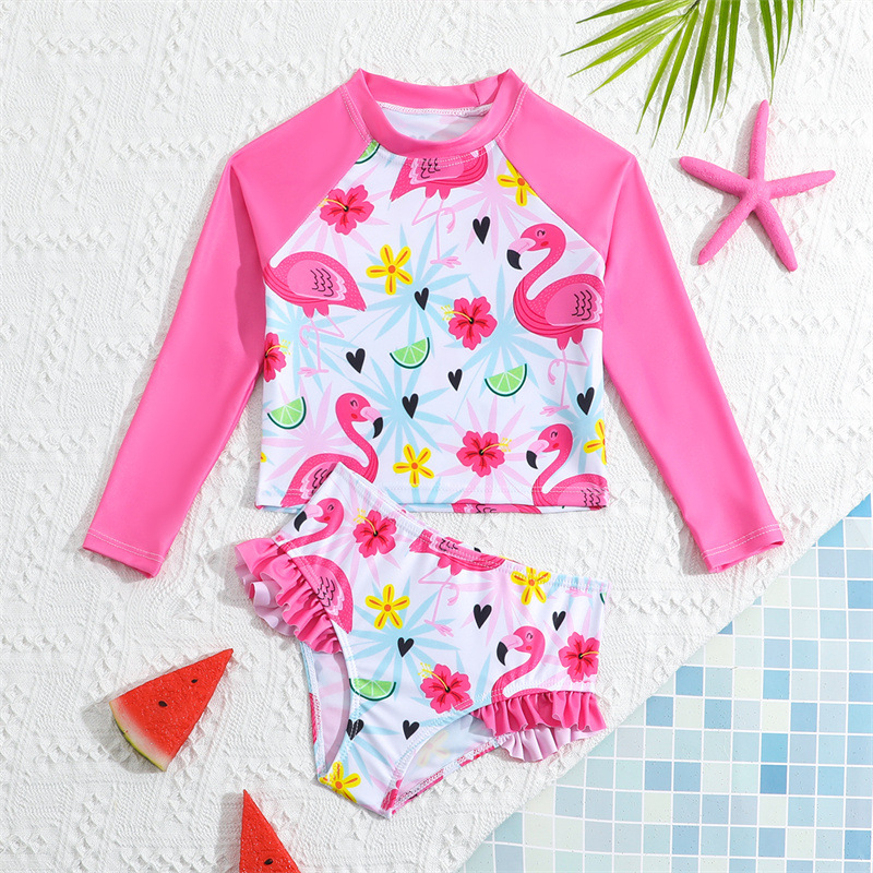 Σετ μαγιό δύο τεμαχίων για κορίτσια με μακριά μανίκια, κάτω μέρος σε τριγωνικό σχήμα, πολυεστέρας 82%