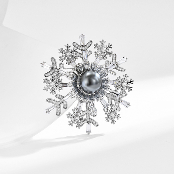 Καρφίτσα από χαλκό με μαργαριτάρι, διπλή νιφάδα χιονιού, επεξεργασία διαμαντιών, στυλ φως-πολυτέλειας, διακοσμητικό για γυναίκες