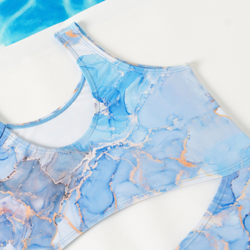 Κοριτσίστικο ολόσωμο μαγιό χωρίς μανίκια, με ψηλή μέση και ανοιχτή πλάτη, εκτύπωση μάρμαρο tie-dye; ύφασμα πολυεστέρας 85%, επένδυση νάιλον 82%; βάρος 0.12