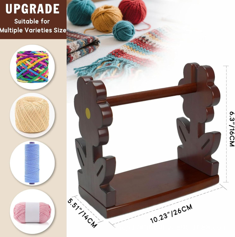 Fából készült forgó fonal tartó asztali használatra — egyszerű és modern stílus, asztali telepítés, 1 szint