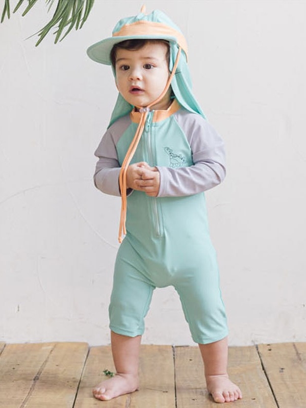 Μονοκόμματο παιδικό μαγιό για αγόρια με εκτύπωση καρτούν, υψηλή ελαστικότητα, ύφασμα πολυεστέρα με πλήρη εσωτερική επένδυση, μακριά μανίκια