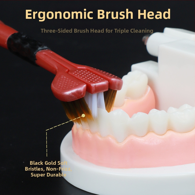 Brush Cool trijų šonų dantų šepetėlis, modelis 995, rankinis, 5 vnt., liežuvio skrapiklis