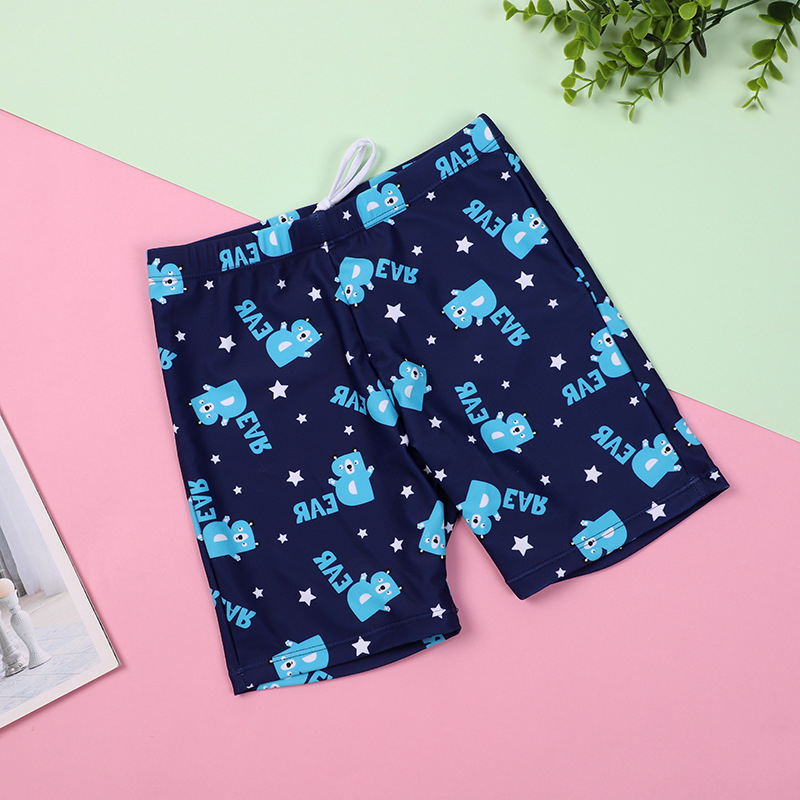 Gyerekek hosszú ujjú, gyorsan száradó két részes úszónadrágos ruha, boxer-stílusú alsó; korosztály 4–16 év, fiú; Cartoon minta; 85% poliészter / 15% spandex; 190G; bélés 100% poliészter.