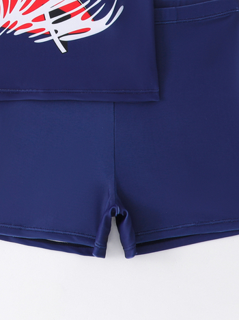 Παιδικό μαγιό δύο τεμαχίων για αγόρια με καρτούν μοτίβο, επάνω μέρος κοντομάνικο και κάτω μέρος τύπου briefs, πολυεστέρας, για ηλικίες 6–12, κατάλληλο για κολύμπι και υδάτινες δραστηριότητες