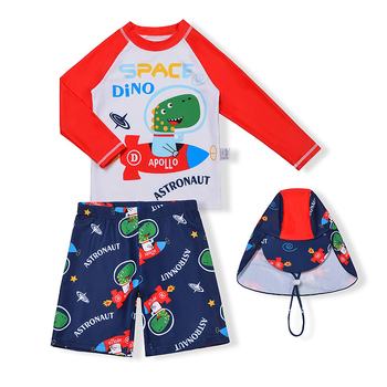 Fiúknak szó́ló két részes hosszú ujjú úszónadrág-szett, koreai stílusú rajzfilm mintával, magas rugalmasság, poliészter, gyorsan száradó, 3–12 év