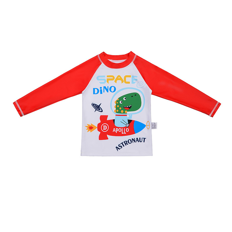 Fiúknak szó́ló két részes hosszú ujjú úszónadrág-szett, koreai stílusú rajzfilm mintával, magas rugalmasság, poliészter, gyorsan száradó, 3–12 év