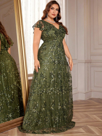 Βραδινό φόρεμα Α-γραμμή με V-λαιμό και παγιέτες, κοντά μανίκια, για πάρτι; Υλικό: σπάντεξ; Περιεκτικότητα υφάσματος: 80-90% σπάντεξ; Λαιμός: V-λαιμός; Σχήμα: Α-γραμμή